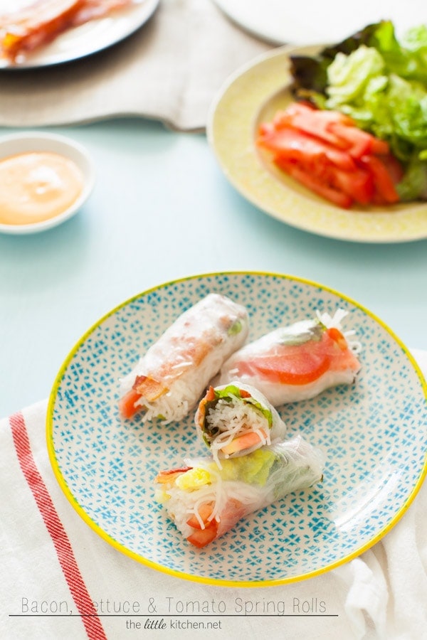Bacon, Lettuce & Tomato (BLT) Spring Rolls with Sriracha Mayo Dipping Sauce from thelittlekitchen.net Bacon, Lettuce & Tomato (BLT) Spring Rolls with Sriracha Mayo Dipping Sauce from thelittlekitchen.net