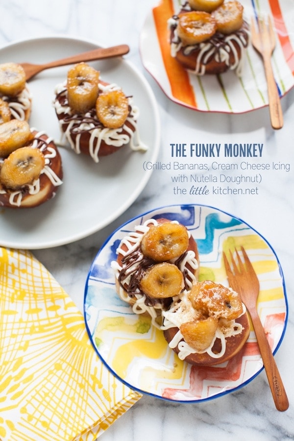 Doughnuts topped with Grilled Bananas, Cream Cheese Icing and Nutella from thelittlekitchen.net Doughnuts topped with Grilled Bananas, Cream Cheese Icing and Nutella from thelittlekitchen.net