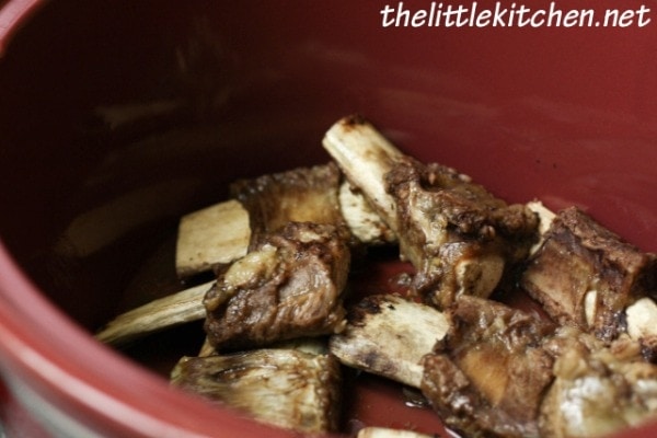 Add the microwaved bones added to the slow cooker