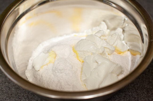 Rainbow Bundt Cake from thelittlekitchen.net Mixing bowl with cake ingredients